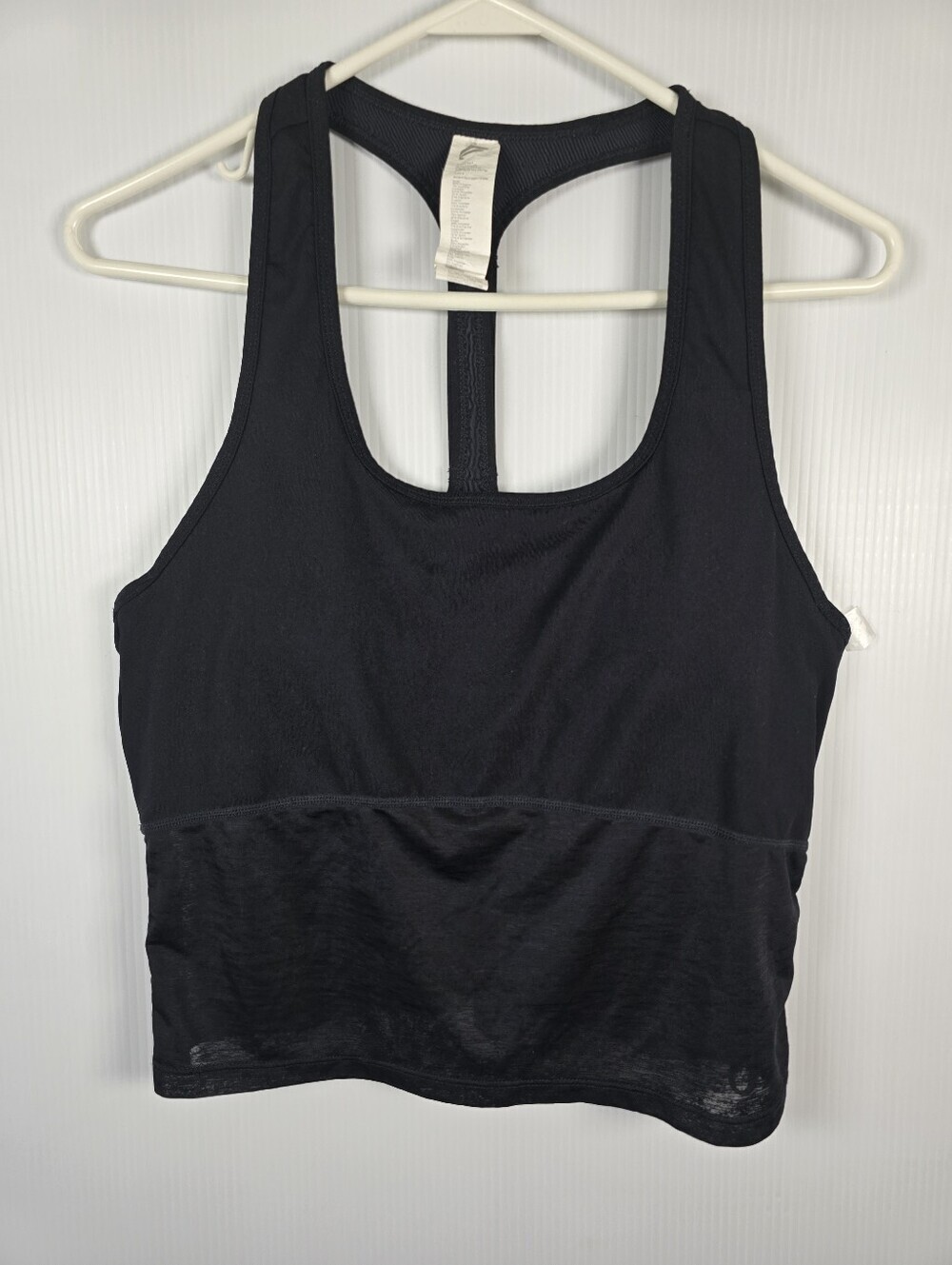 Fabletics Women's Ryan Midi Black Logo Sports Bra Mesh Bottom Ruched Sides SizeL